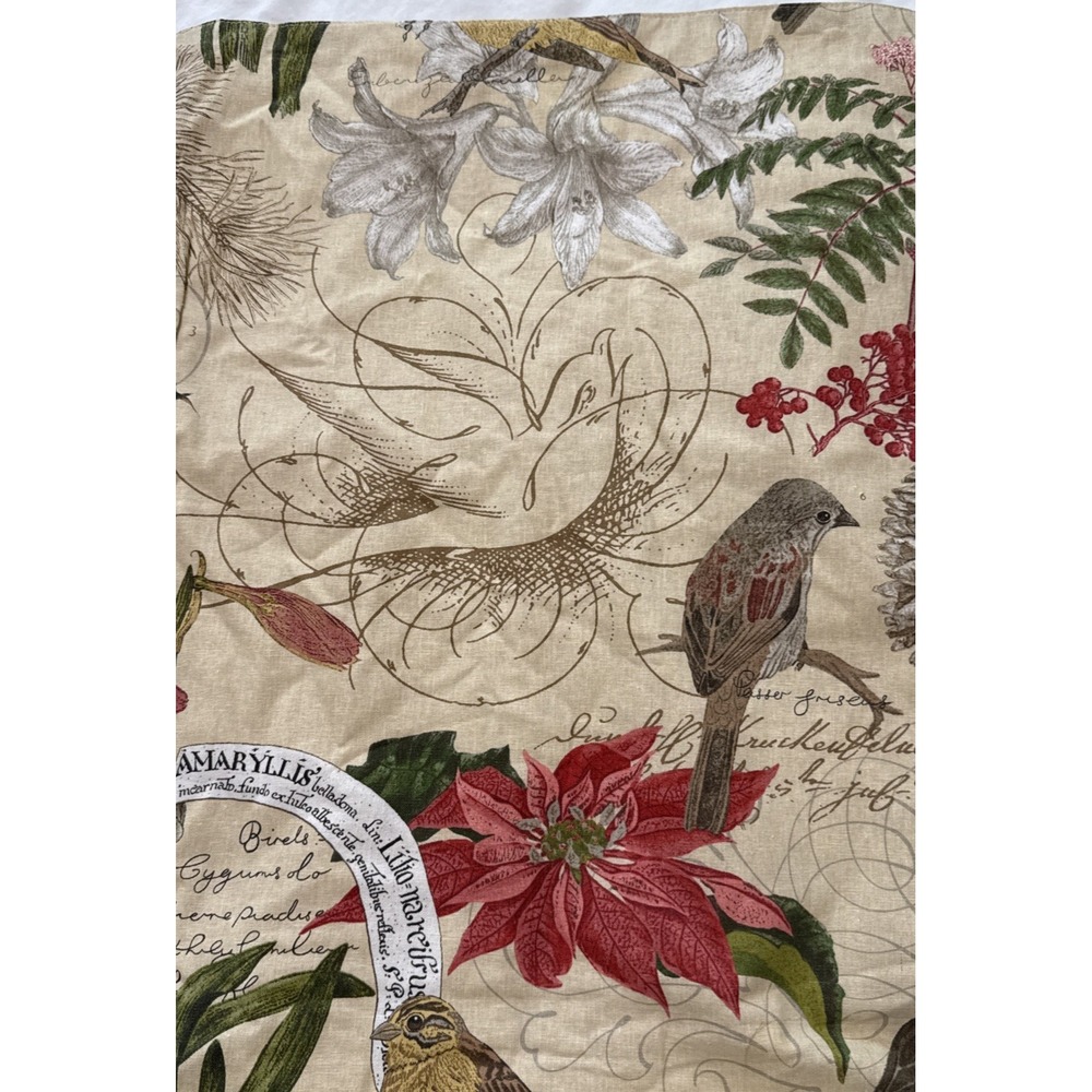 Pottery Barn Holiday Amaryllis Bird Winter Table Runner 18x88 Botanical Flaws